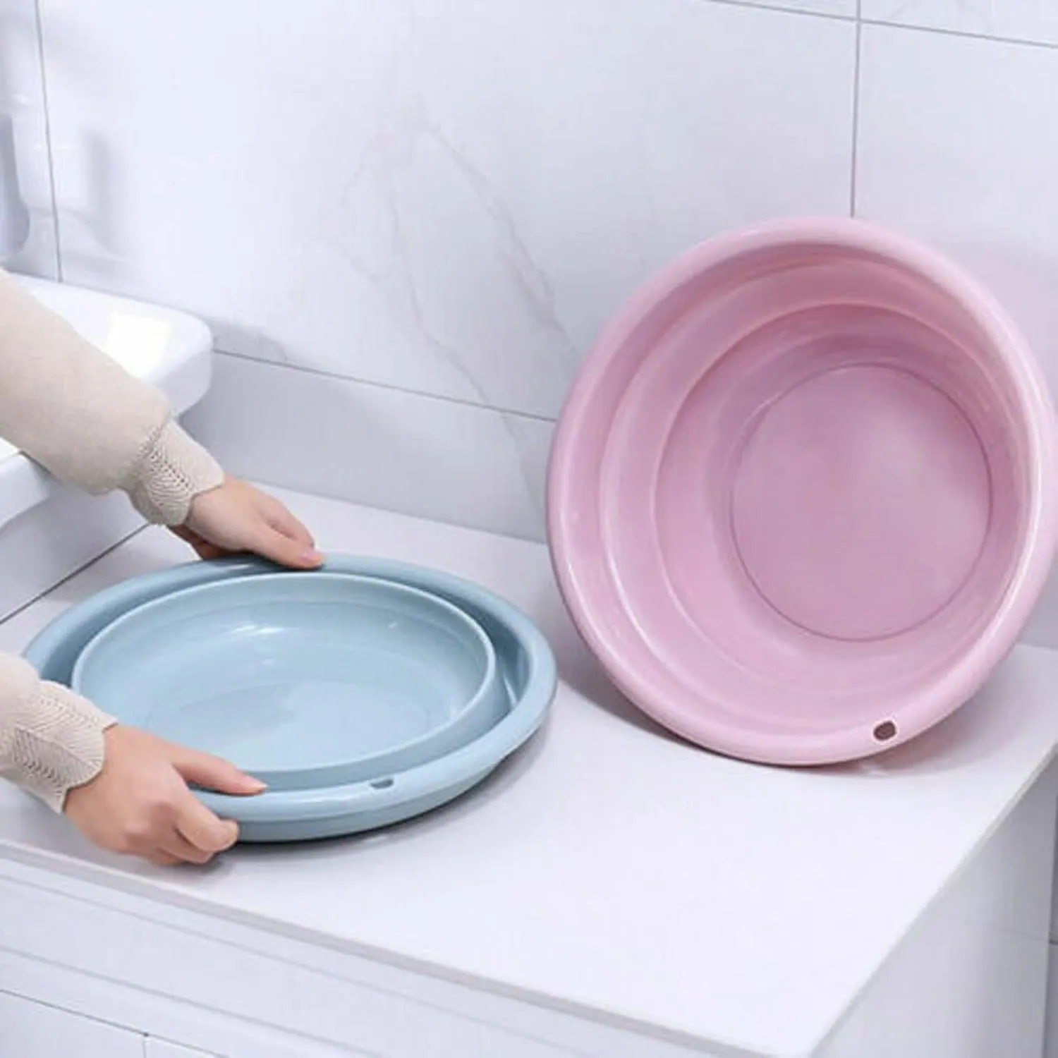 Collapsible wash Basin Plastic Portable Folding Wash Basin Collapsible Bucket/Dish Tub for Home Outdoor Camping Trip(Pink)