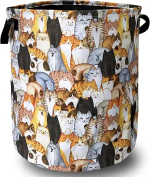 Colorful Cats Cute Animal Laundry Basket Foldable With Handles Tote Bag Oxford Cloth Funny Laundry Hamper Clothes Storage Bucket Toy Organizer 18.9" x 16.5" For Bathroom/Laundry/Bedroom