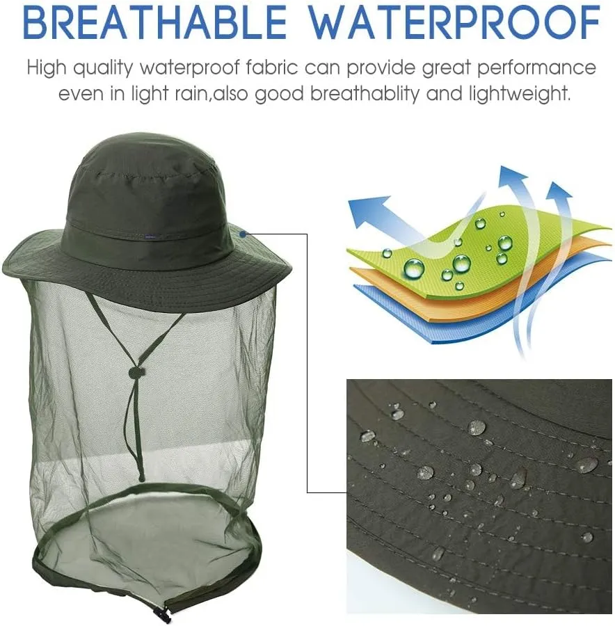 Comhats Net Nylon Mesh Veil Bucket Hats for Men Sun UV Protection Fishing/Gardening/Boating Outdoor