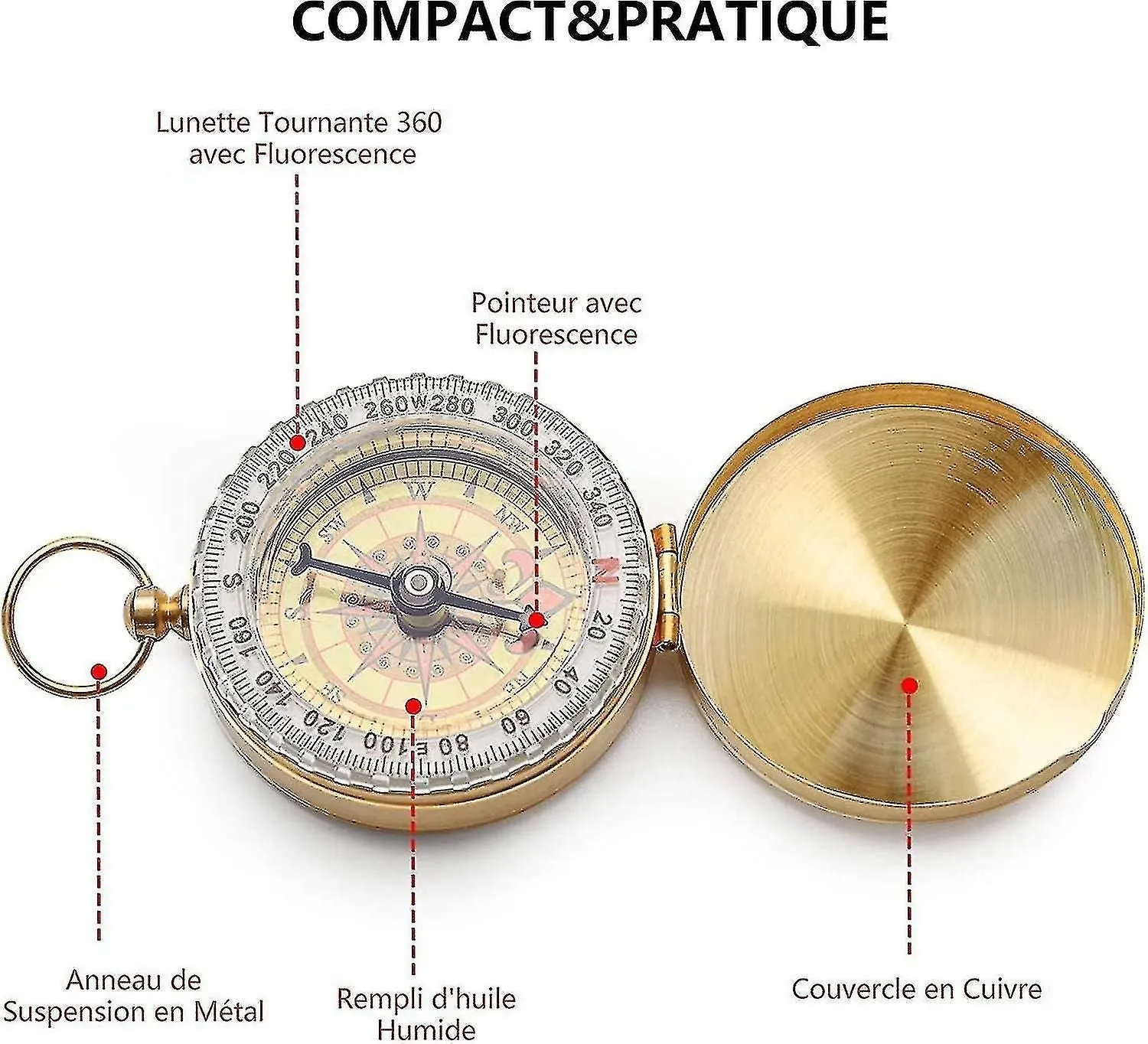 Compass, Camping Compass Metal, Pocket Compass, Waterproof Portable Kids Compass