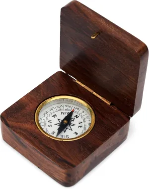 Compass in Wooden Folding Box 6,5x6,5cm Maritime Bearing Compass Nautical Decoration 11652