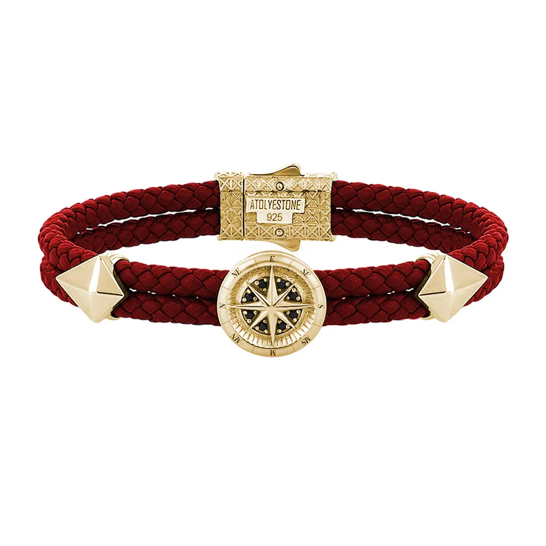 Compass Leather Bracelet - Solid Silver