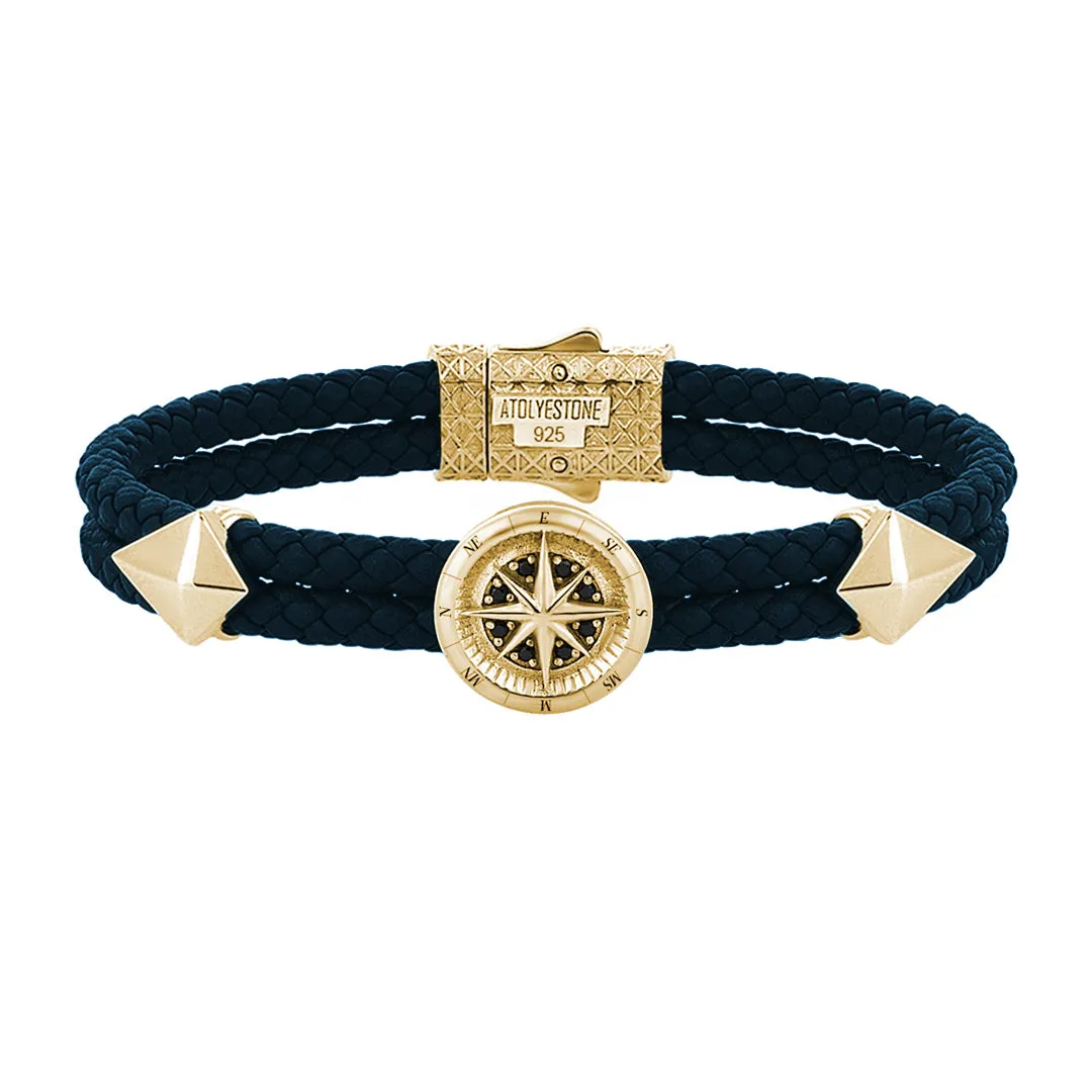 Compass Leather Bracelet - Solid Silver