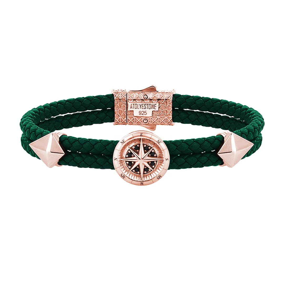 Compass Leather Bracelet - Solid Silver