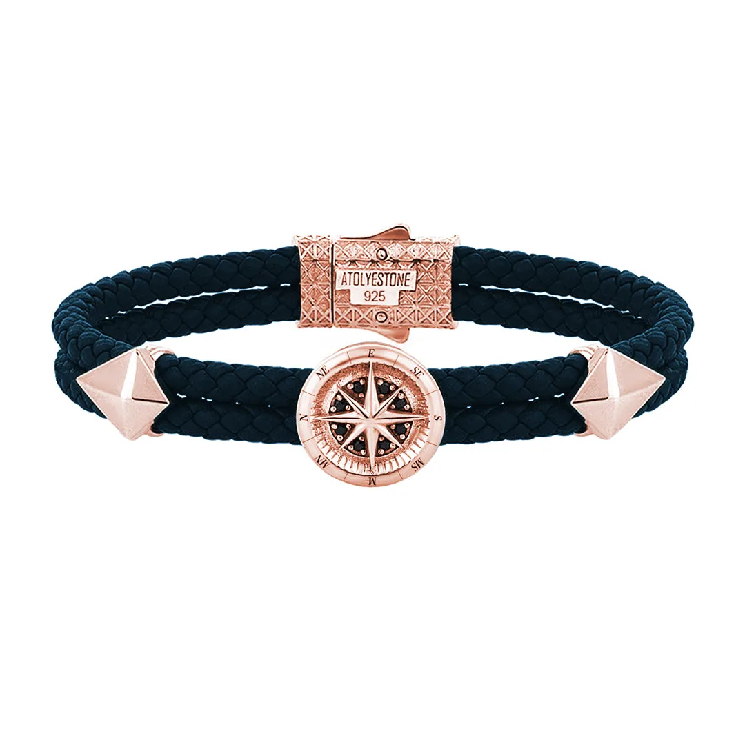 Compass Leather Bracelet - Solid Silver