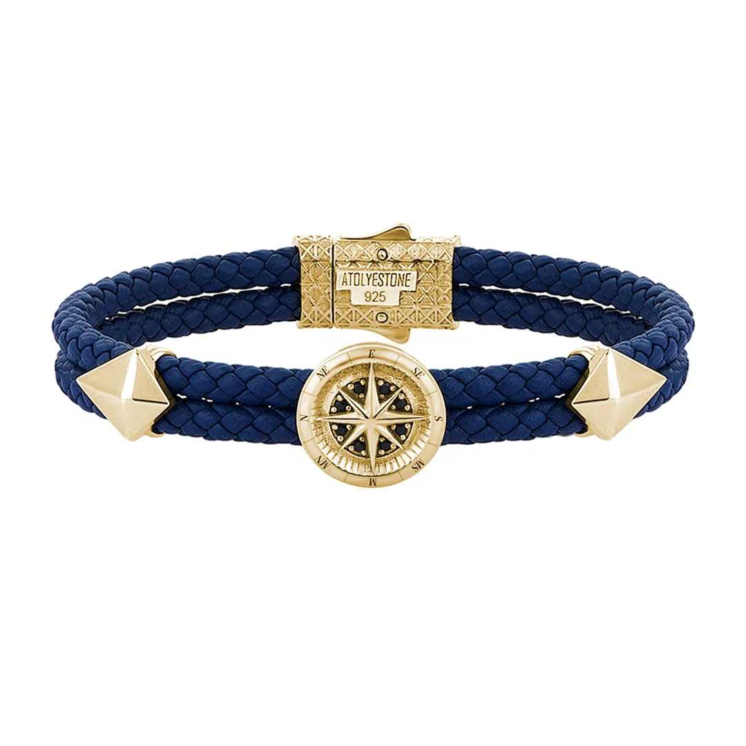 Compass Leather Bracelet - Solid Silver