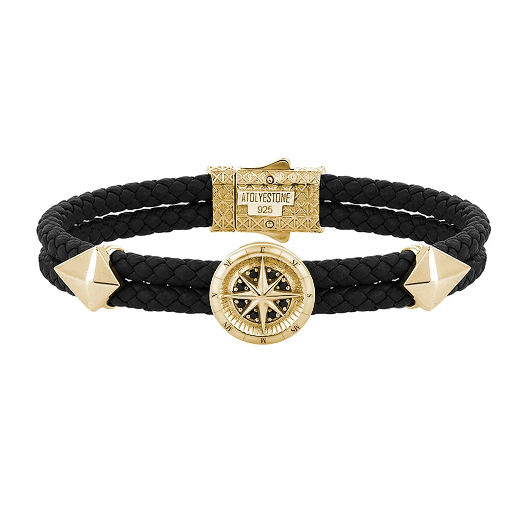 Compass Leather Bracelet - Solid Silver