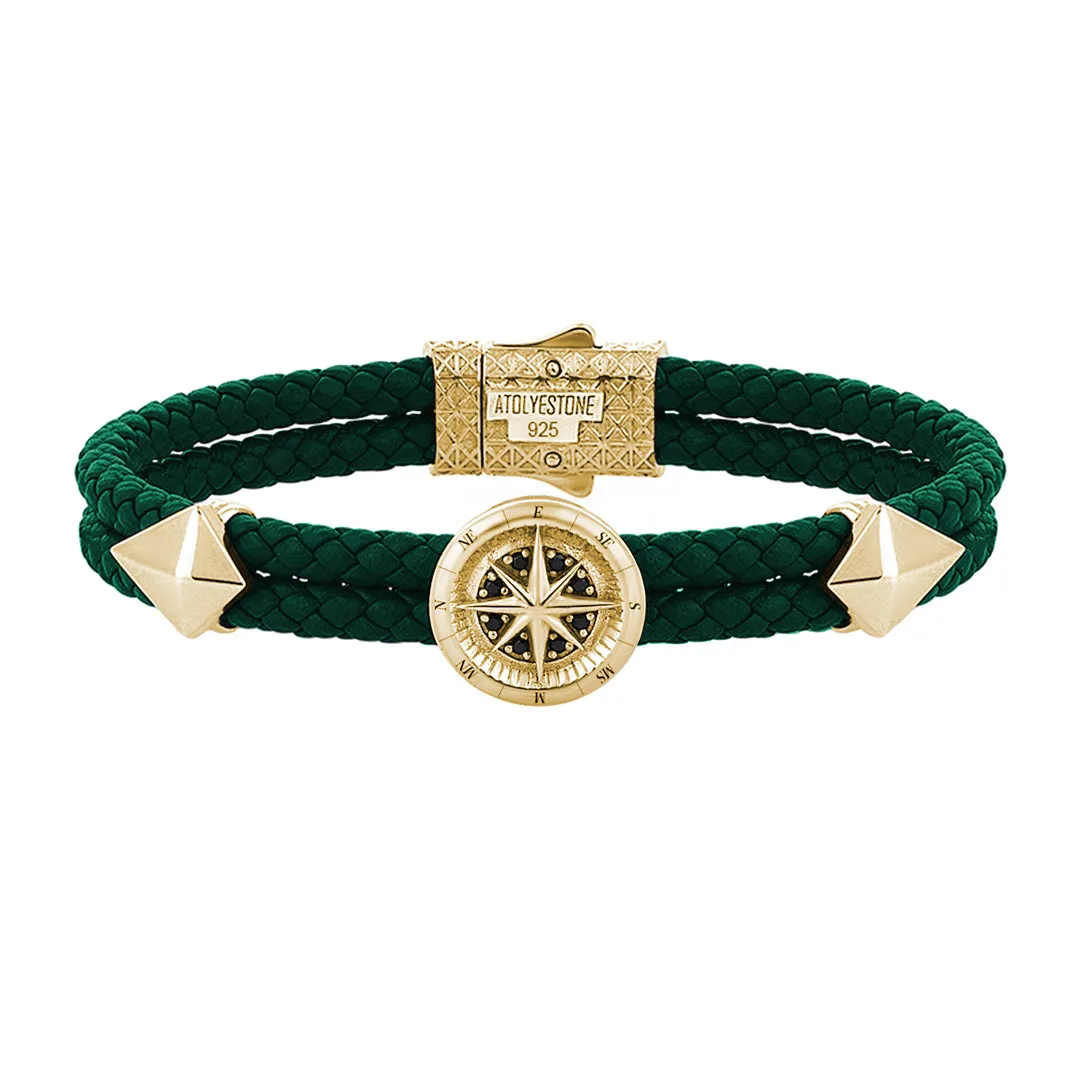 Compass Leather Bracelet - Solid Silver