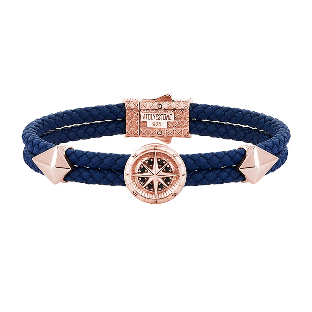 Compass Leather Bracelet - Solid Silver