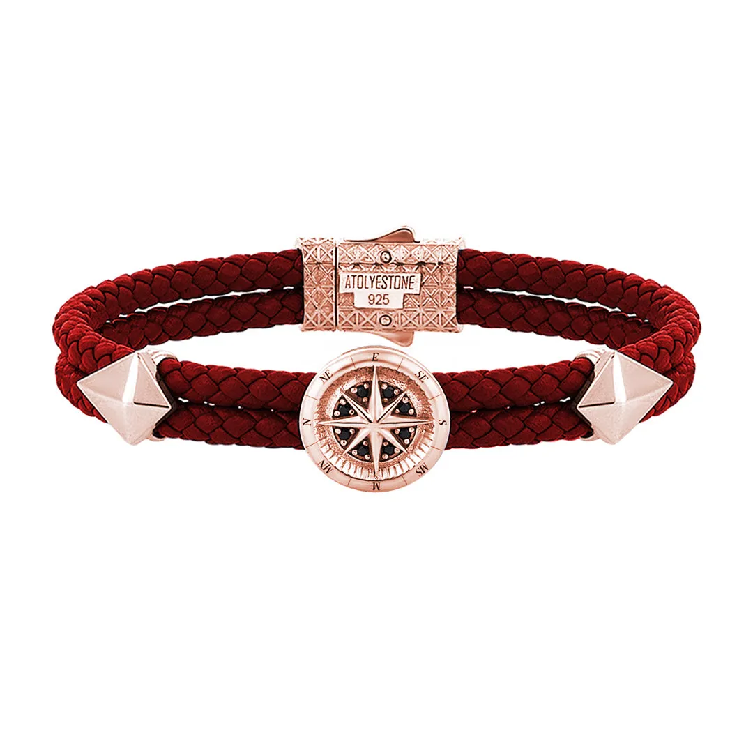 Compass Leather Bracelet - Solid Silver