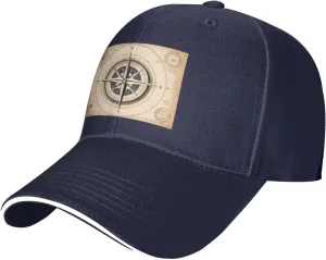 Compass Navigation Pattern Unisex Baseball Cap Black : Breathable, Light