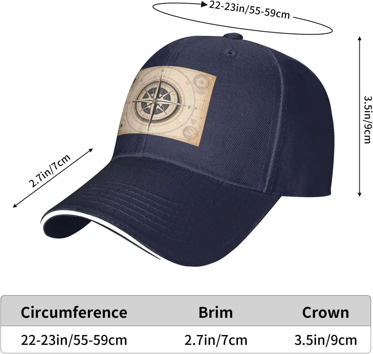 Compass Navigation Pattern Unisex Baseball Cap Black : Breathable, Light