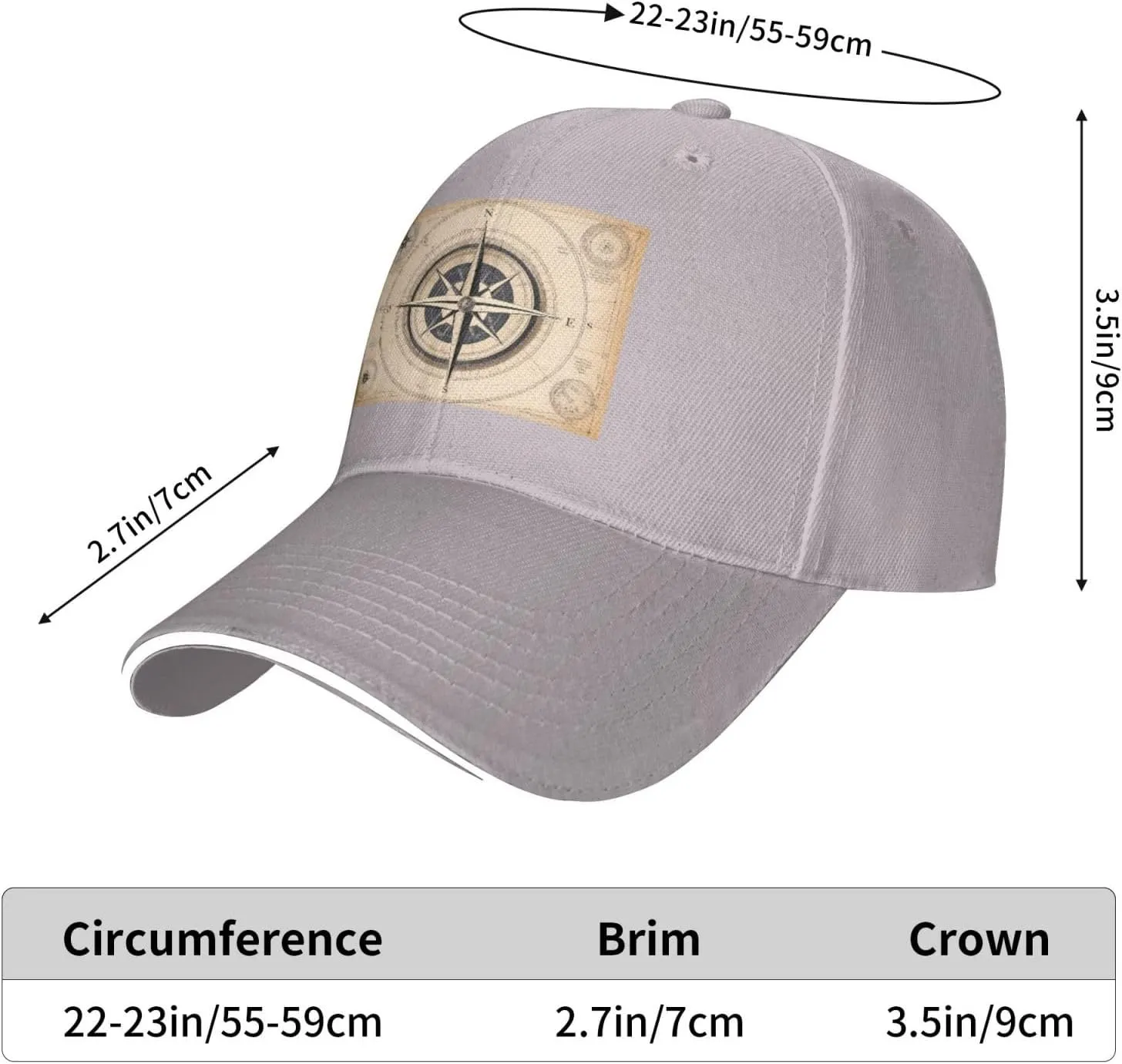 Compass Navigation Pattern Unisex Baseball Cap Black : Breathable, Light