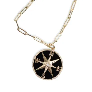 Compass Pendant with Onyx   Diamonds
