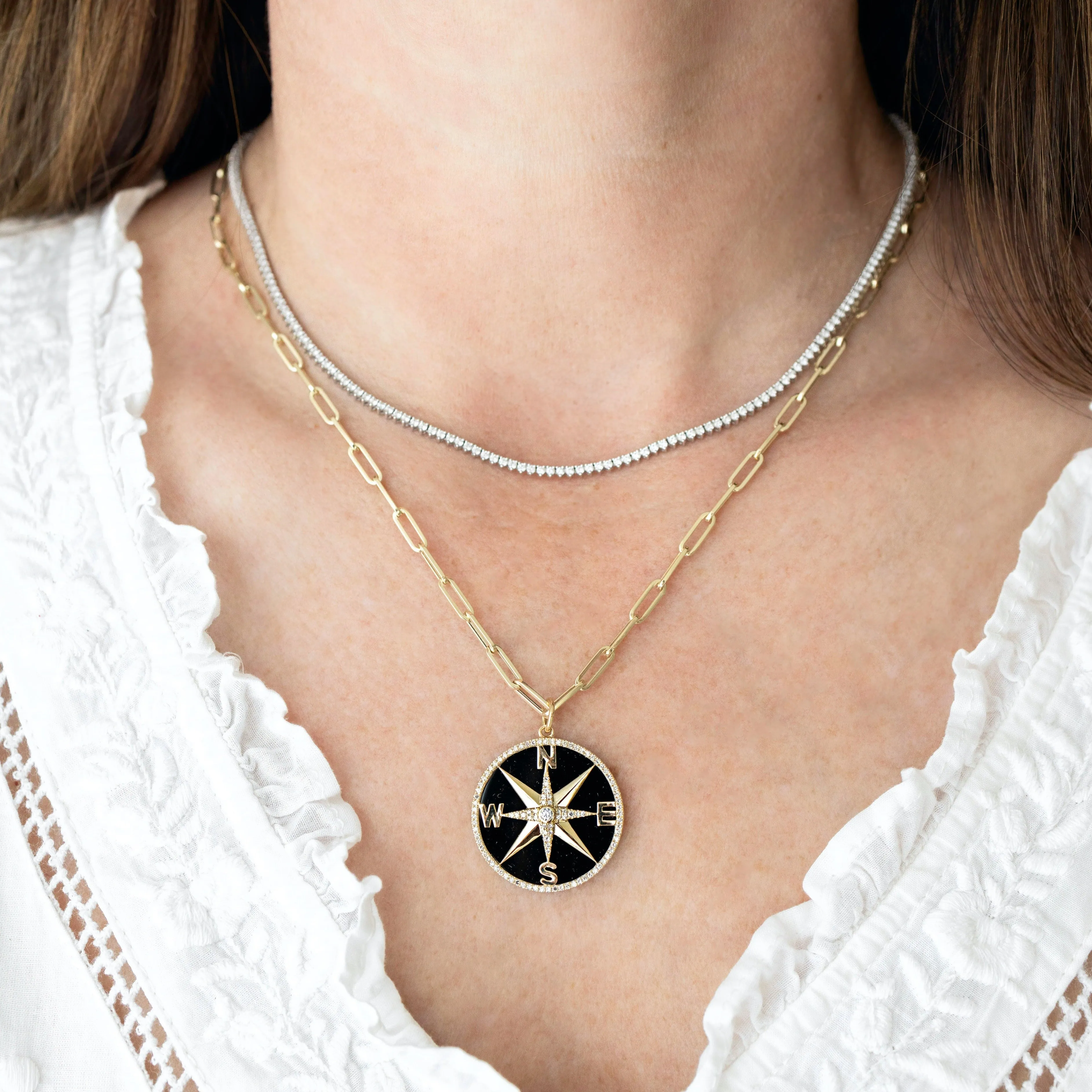 Compass Pendant with Onyx   Diamonds