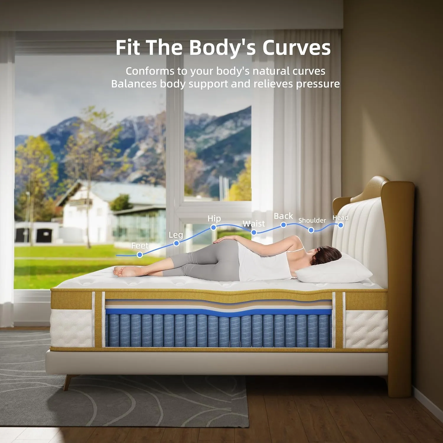 Cooling Gel Queen Mattresses 14 Inch Memory Foam Hybrid Mattress for Back Pain & Pressure Relief, Queen Size Mattress in A Box with Pocket Springs, Medium Firm with CertiPUR-US Certified