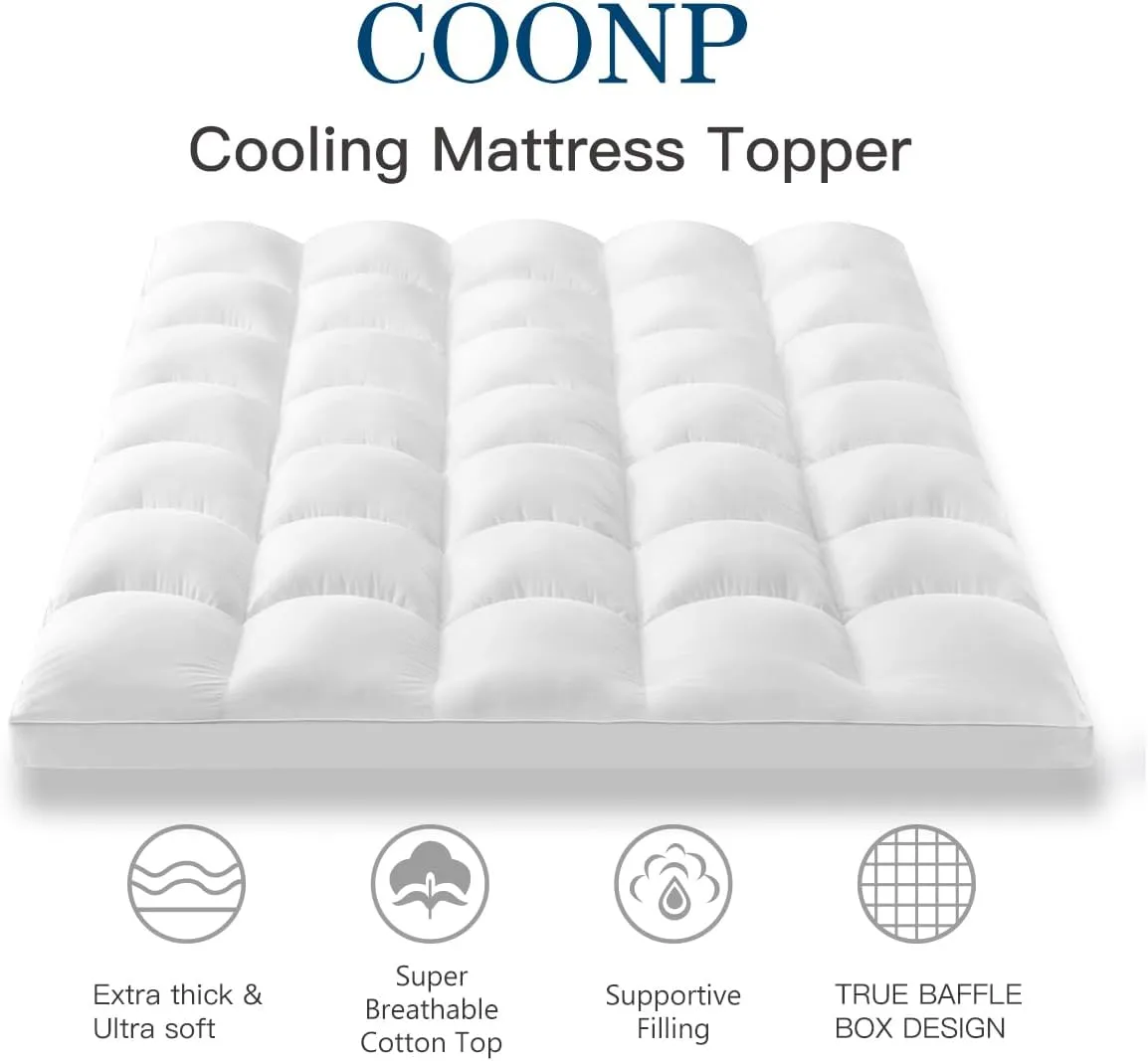 COONP Full Mattress Topper, Extra Thick Pillowtop, Cooling Plush Mattress Pad Cover Cotton Top Bed Topper Protector with 8-21 Inch Deep Pocket