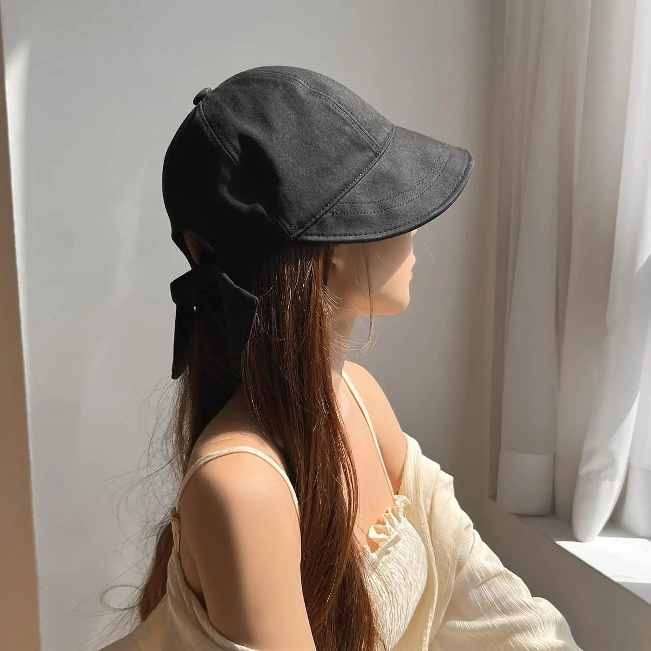 Cotton 100% Wide Brim Bucket Hat with Ribbon Point Mesh Lining Adjustable Sun Hat for Women Girls