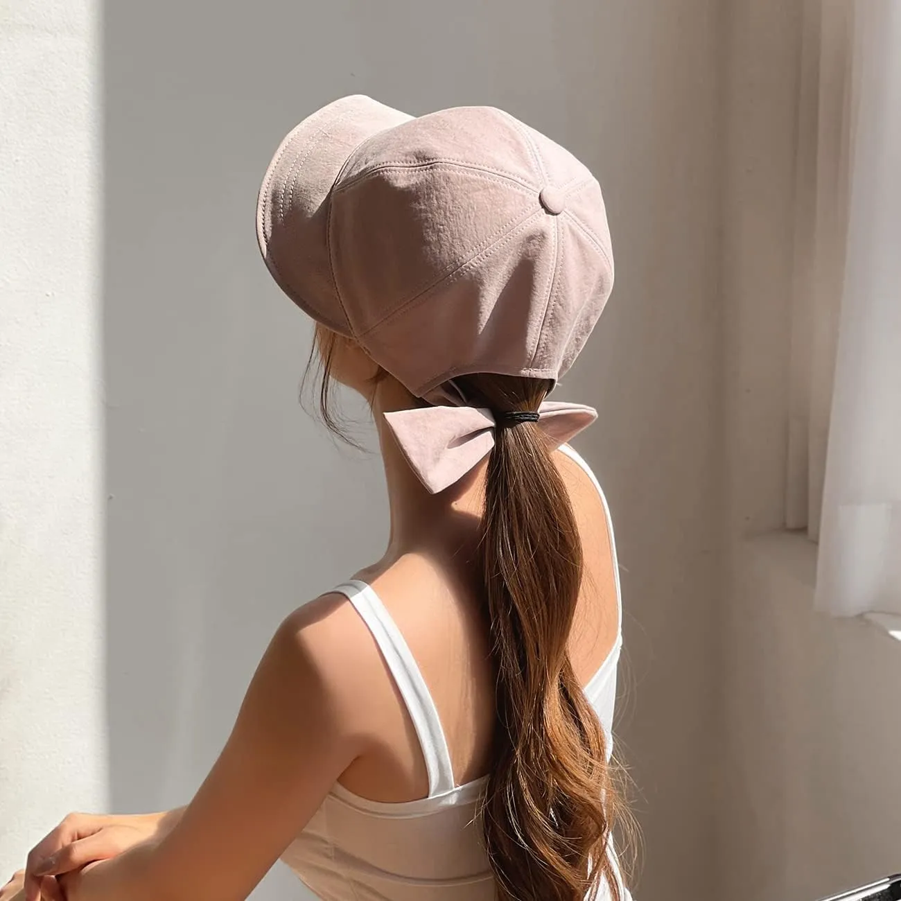 Cotton 100% Wide Brim Bucket Hat with Ribbon Point Mesh Lining Adjustable Sun Hat for Women Girls