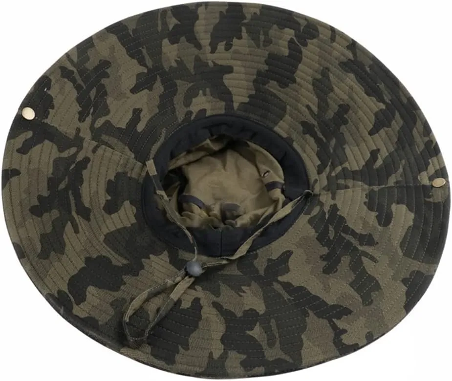 Cotton Camouflage Bucket Hat 6 in Wide Brim Sun Hat Camping Hiking Fishing Hat Mesh Breathable Anti UV Bucket Cap