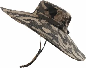 Cotton Camouflage Bucket Hat 6 in Wide Brim Sun Hat Camping Hiking Fishing Hat Mesh Breathable Anti UV Bucket Cap