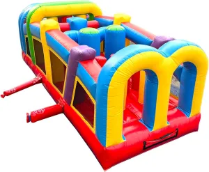 Crossover Rainbow Inflatable Obstacle Course (Without Blower) - 19.5 x 8 x 7.5 Foot - Outdoor Party Big Inflatable Obstacle Course for Kids, with Stakes & Storage Bag
