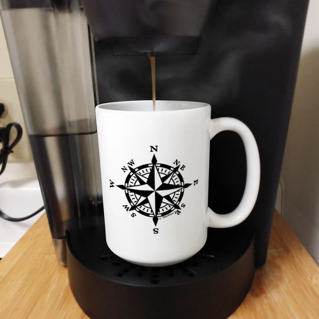 Cruise Gifts Nautical Compass Hiking Compass Coffee Mug Adventure Gifts Travelers Gift Outdoorsman Gift 15oz Ceramic Coffee Mug with Handle