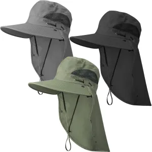 Cuffbow 3 Pcs Sun Hat for Men Women with Neck Flap Breathable Wide Brim Bucket Hat UV Protection UPF 50  Fishing Hiking