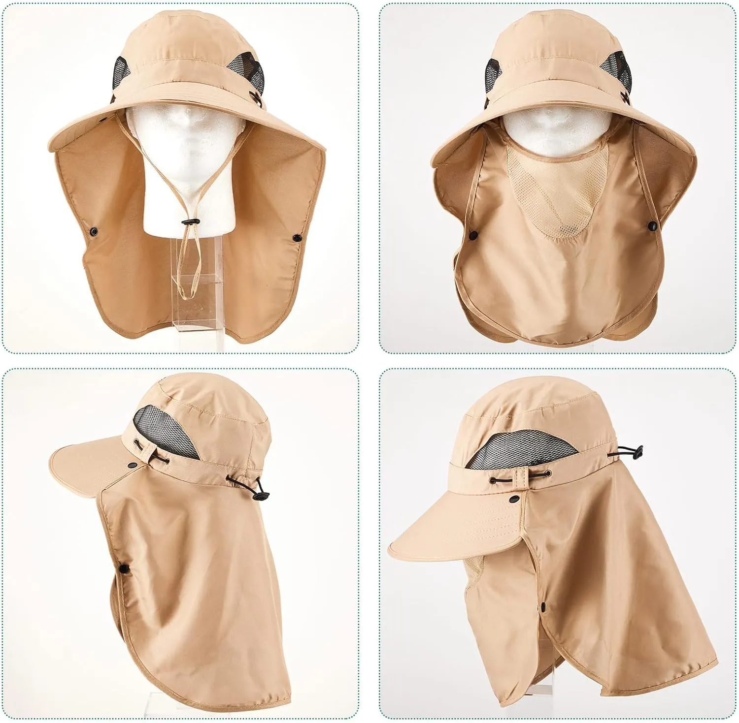Cuffbow 3 Pcs Sun Hat for Men Women with Neck Flap Breathable Wide Brim Bucket Hat UV Protection UPF 50  Fishing Hiking