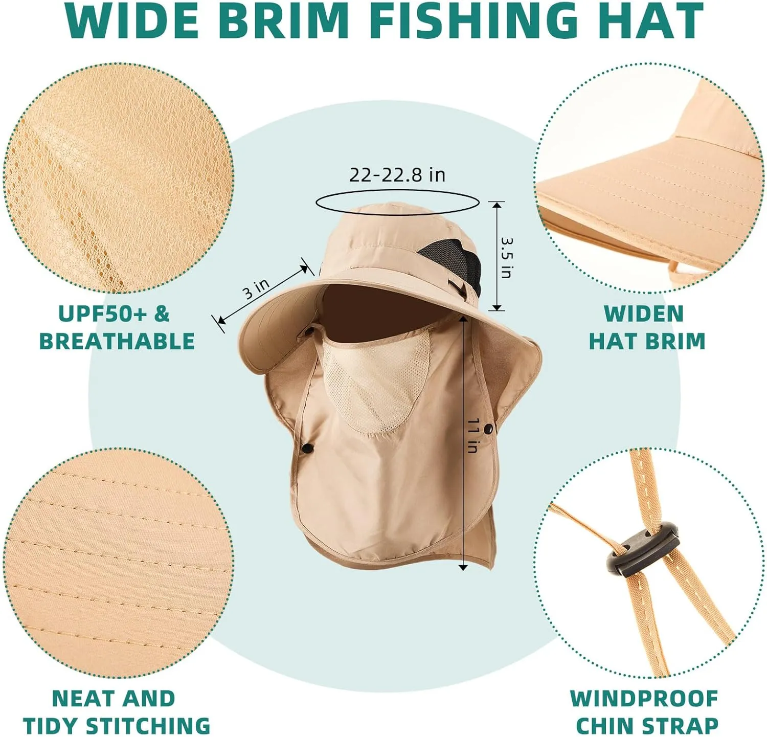 Cuffbow 3 Pcs Sun Hat for Men Women with Neck Flap Breathable Wide Brim Bucket Hat UV Protection UPF 50  Fishing Hiking