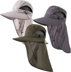 Cuffbow 3 Pcs Sun Hat for Men Women with Neck Flap Breathable Wide Brim Bucket Hat UV Protection UPF 50  Fishing Hiking