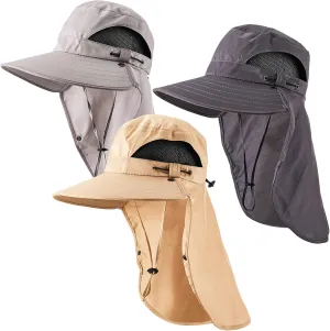 Cuffbow 3 Pcs Sun Hat for Men Women with Neck Flap Breathable Wide Brim Bucket Hat UV Protection UPF 50  Fishing Hiking