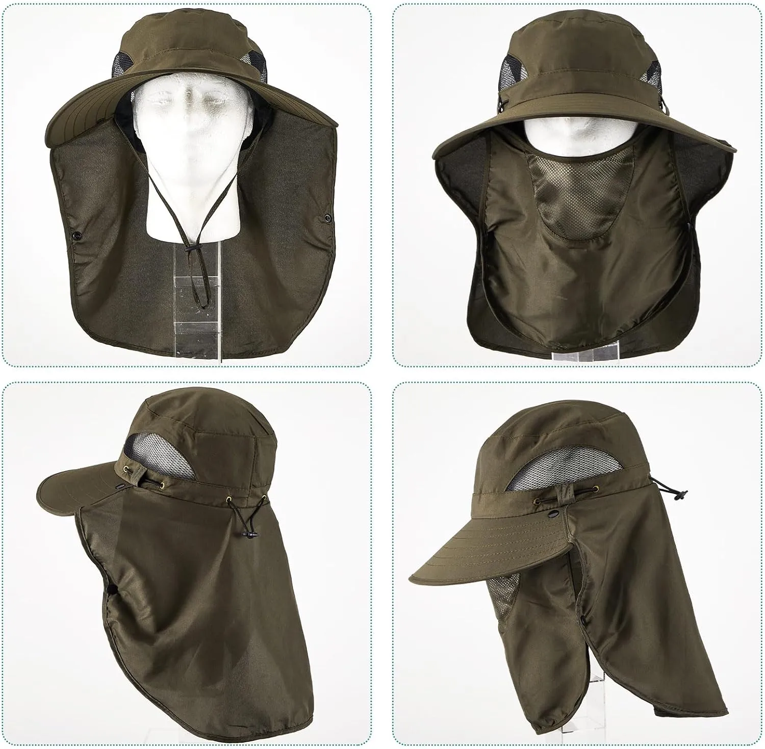 Cuffbow 3 Pcs Sun Hat for Men Women with Neck Flap Breathable Wide Brim Bucket Hat UV Protection UPF 50  Fishing Hiking