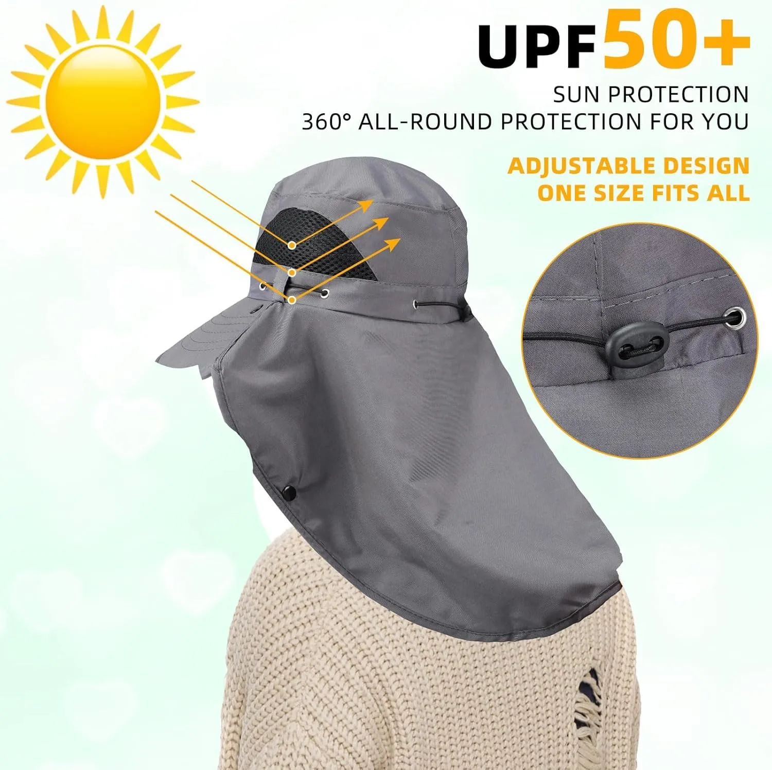 Cuffbow 3 Pcs Sun Hat for Men Women with Neck Flap Breathable Wide Brim Bucket Hat UV Protection UPF 50  Fishing Hiking