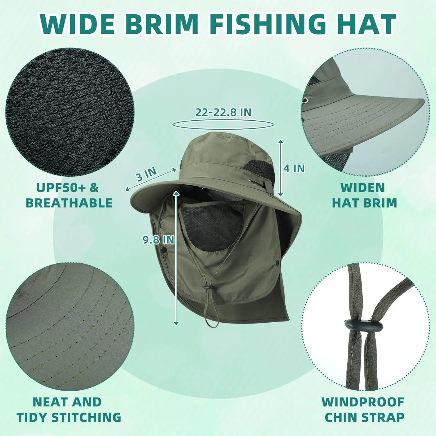 Cuffbow 3 Pcs Sun Hat for Men Women with Neck Flap Breathable Wide Brim Bucket Hat UV Protection UPF 50  Fishing Hiking
