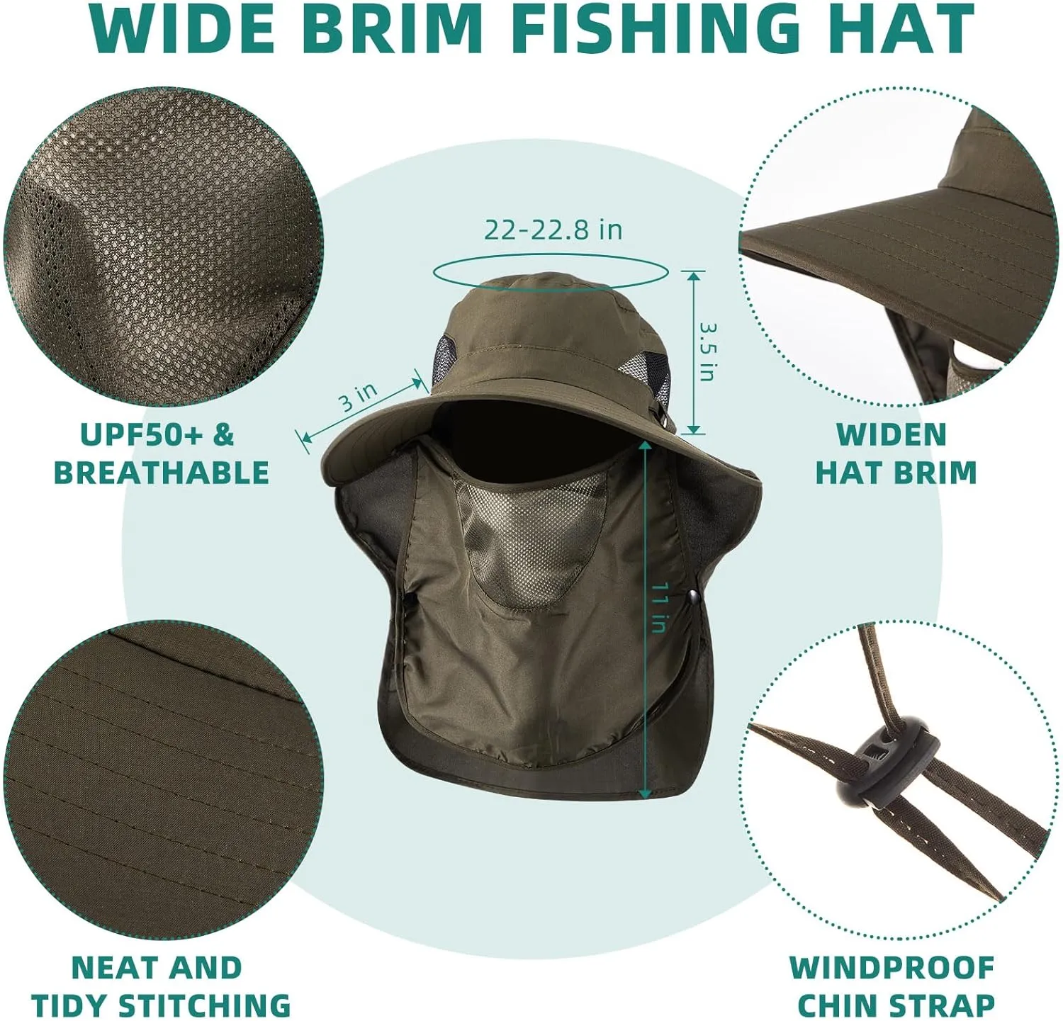 Cuffbow 3 Pcs Sun Hat for Men Women with Neck Flap Breathable Wide Brim Bucket Hat UV Protection UPF 50  Fishing Hiking