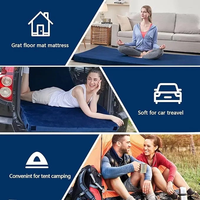CYMULA Memory Foam Camping Mattress Pad, CertiPUR-US Sleeping Mat Portable Roll Up Mattress for Adults, Camping Bed Pads for Sleeping, Guest Bed for Sleepover Car Bed with Travel Bag