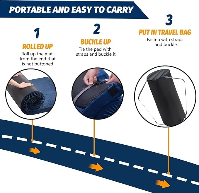 CYMULA Memory Foam Camping Mattress Pad, CertiPUR-US Sleeping Mat Portable Roll Up Mattress for Adults, Camping Bed Pads for Sleeping, Guest Bed for Sleepover Car Bed with Travel Bag