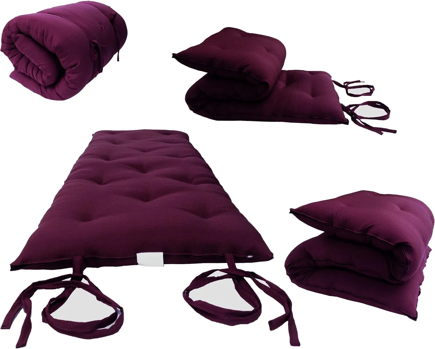 D&D Futon Furniture Queen Size Burgundy Traditional Japanese Floor Futon Mattresses, Foldable Cushion Mats, Yoga, Meditaion 60" Wide X 80" Long
