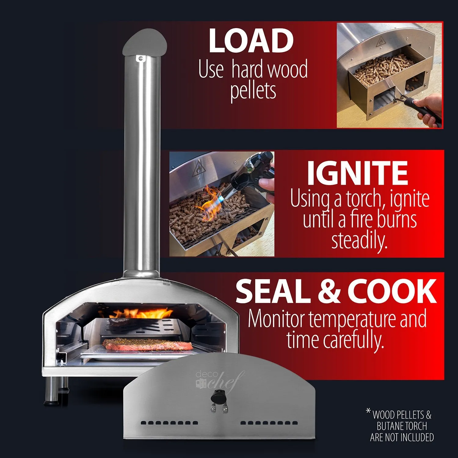 Deco Chef Portable Outdoor Pizza Oven with 2-in-1 Pellet Pizza & Grill Oven Functionality