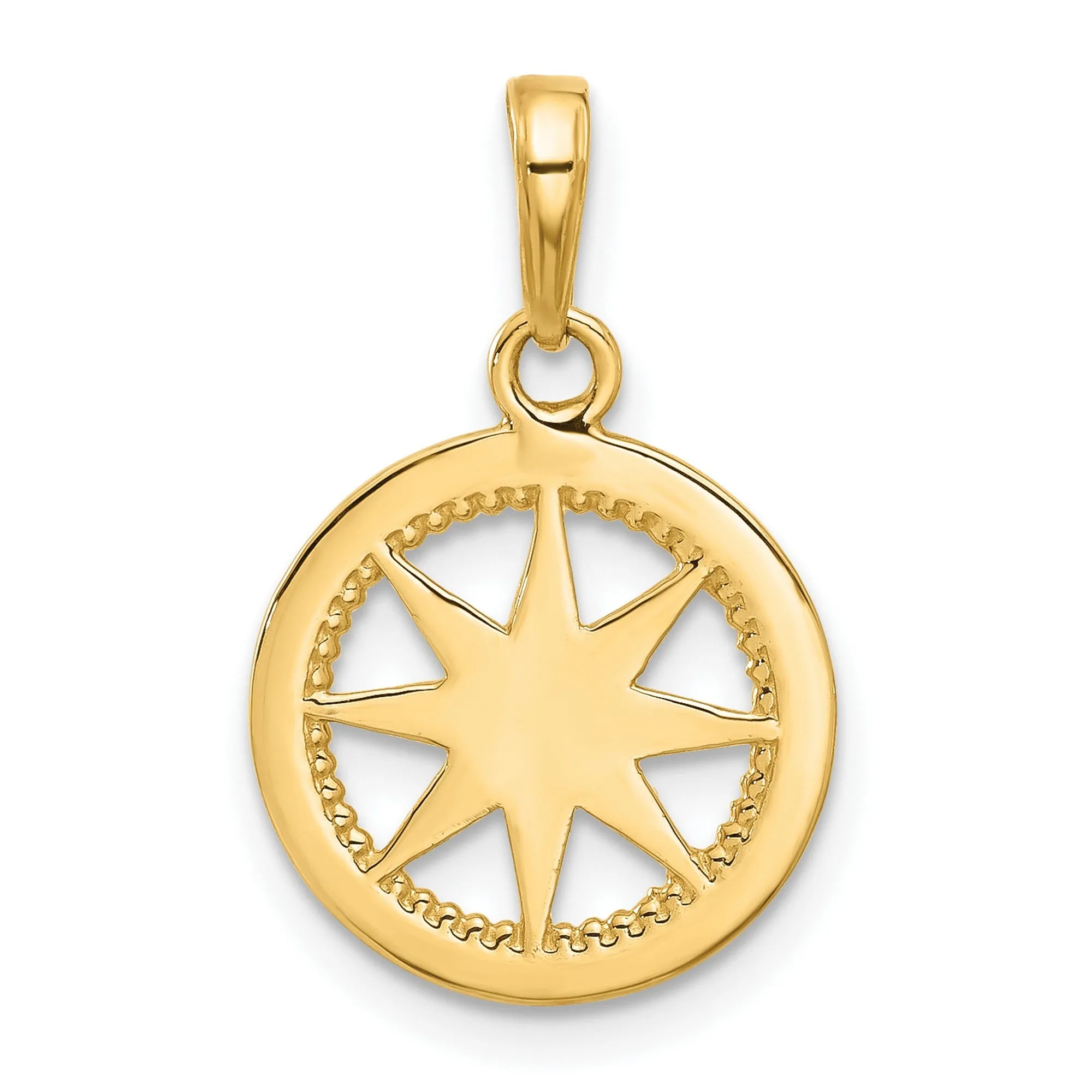 Diamond-Cut Compass Charm Pendant in Real 14k Multi-Tone Gold