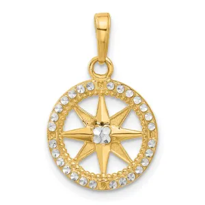 Diamond-Cut Compass Charm Pendant in Real 14k Multi-Tone Gold