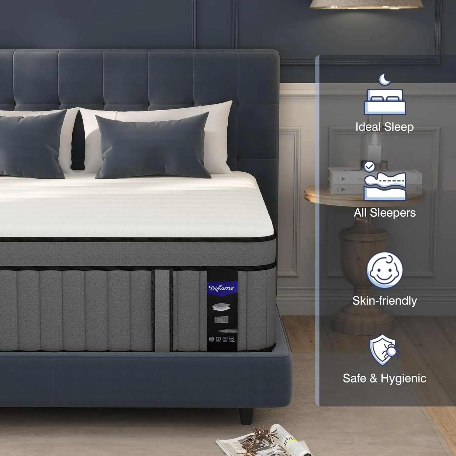 DIFAME Queen Size Mattress 14 Inch, Gel Memory Foam Hybrid Firm Queen Bed Mattress in a Box with Independent Pocket Spring, Pressure & Back Pain Relief, Edge Support, 100-Night Trial, CertiPUR-US