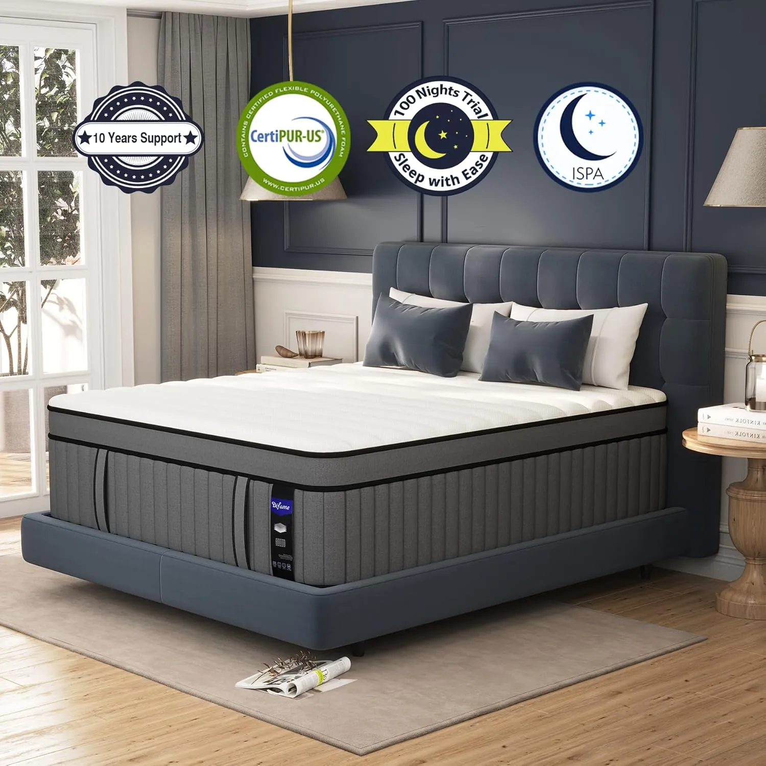 DIFAME Queen Size Mattress 14 Inch, Gel Memory Foam Hybrid Firm Queen Bed Mattress in a Box with Independent Pocket Spring, Pressure & Back Pain Relief, Edge Support, 100-Night Trial, CertiPUR-US