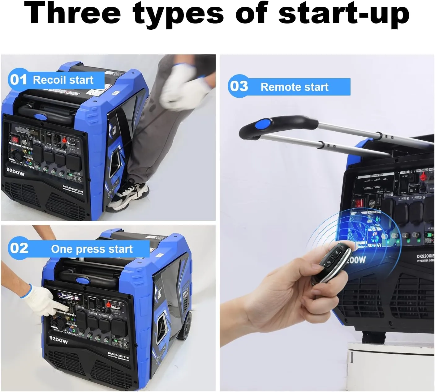 DK 9200W Generator, Tri-fuel, Gas LPG NG, 120V/240V Output, Remote & Electric Start, 5-20R L5-30P 14-30R 14-50P, for Backup Power Outage Home