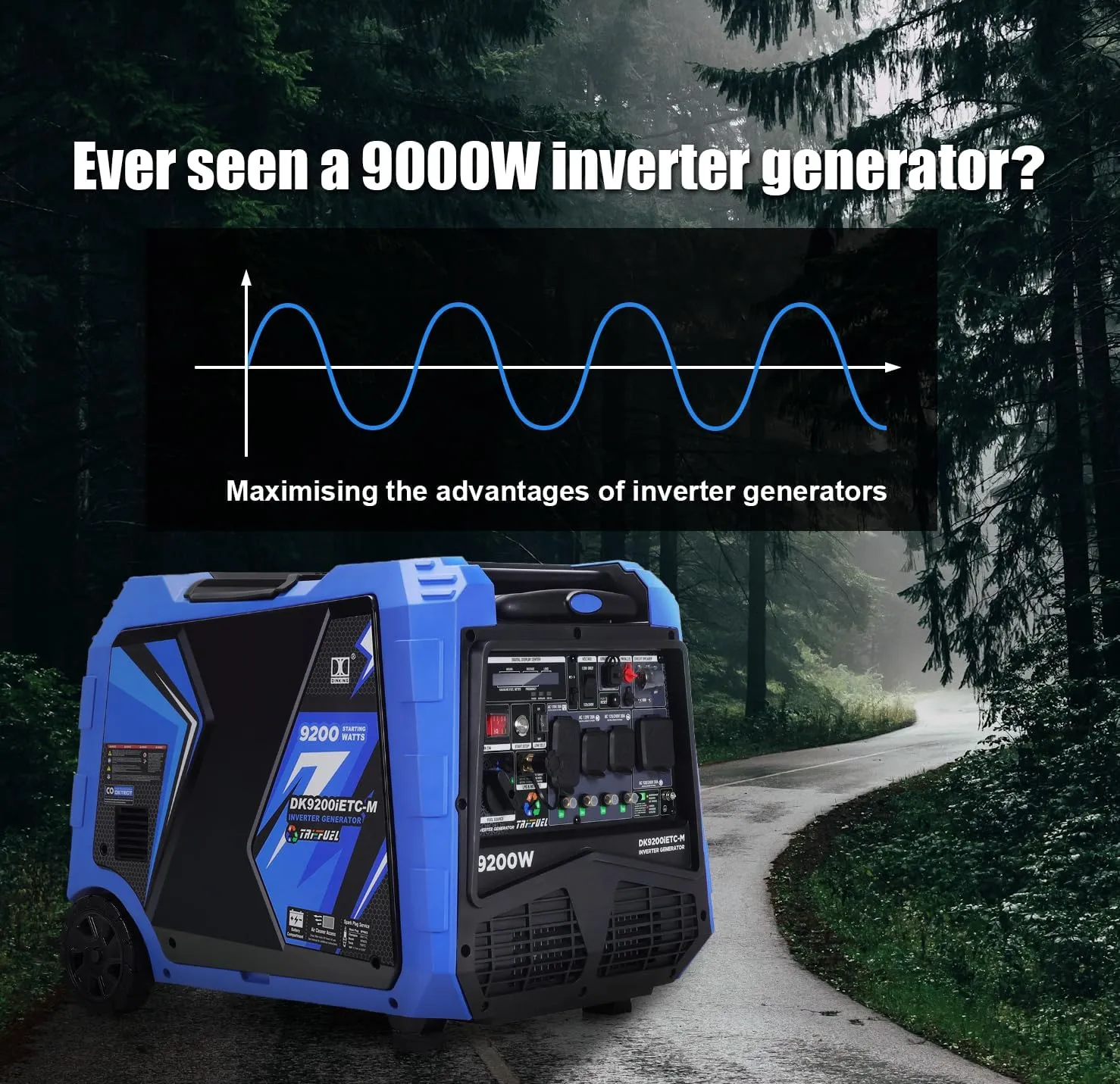 DK 9200W Generator, Tri-fuel, Gas LPG NG, 120V/240V Output, Remote & Electric Start, 5-20R L5-30P 14-30R 14-50P, for Backup Power Outage Home