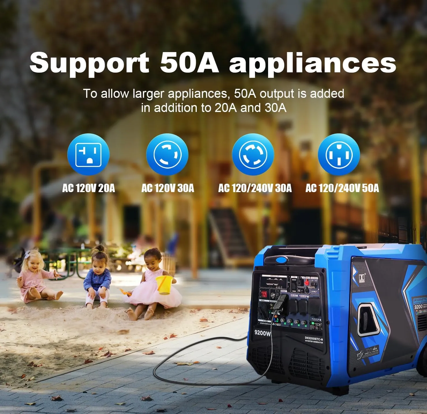 DK 9200W Generator, Tri-fuel, Gas LPG NG, 120V/240V Output, Remote & Electric Start, 5-20R L5-30P 14-30R 14-50P, for Backup Power Outage Home