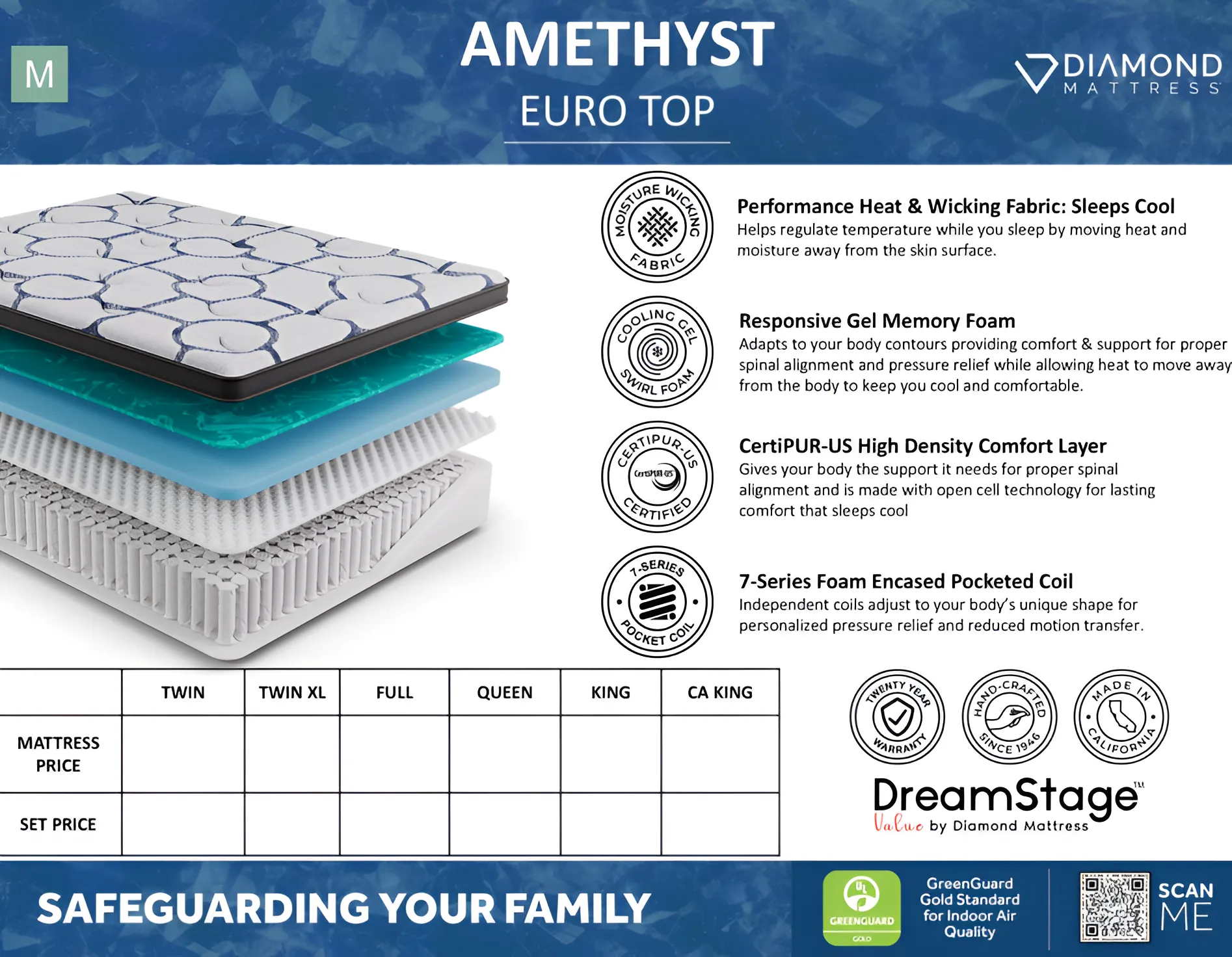 Dreamstage Value Amethyst Euro Top 15" Medium Grey California King Mattress