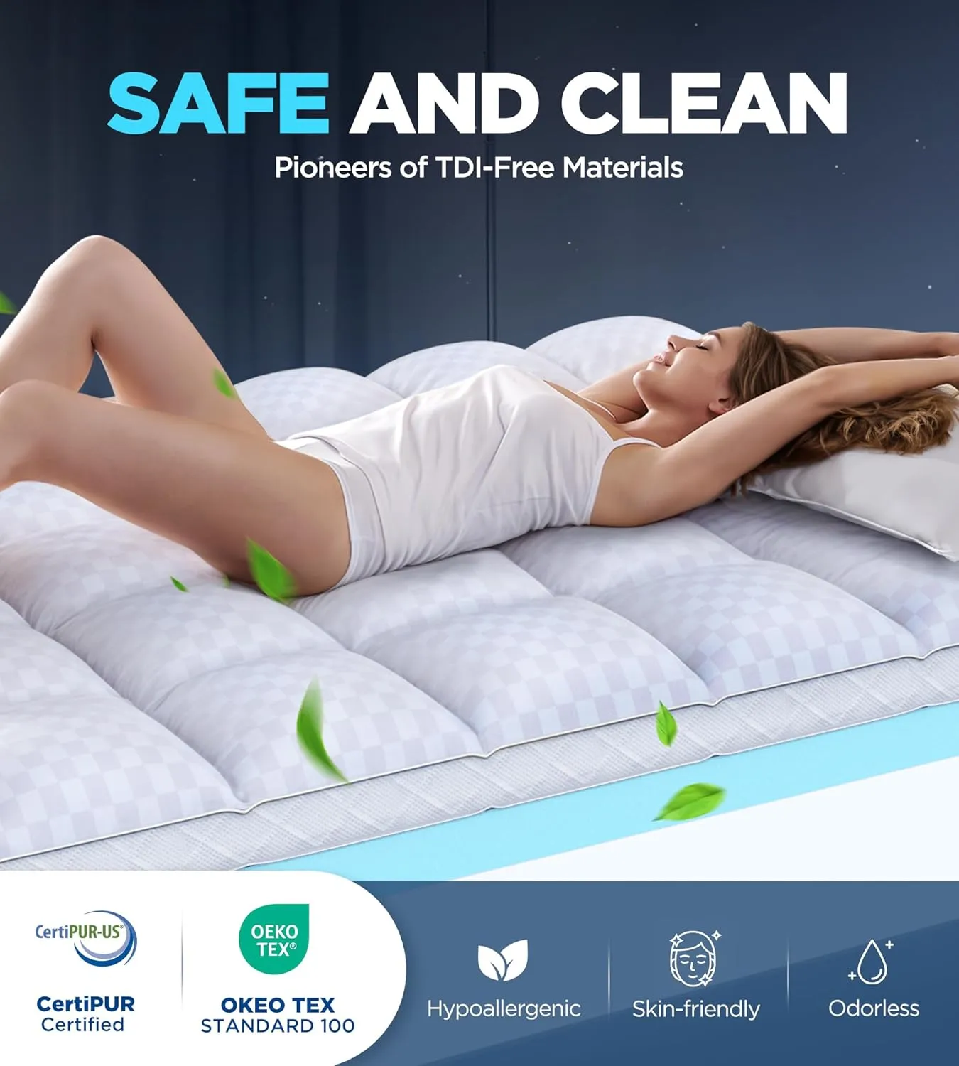 Dual Layer Memory Foam Mattress Topper for Pain Relief with 2X Support, 2" Fluffy Pillow Top Queen Mattress Topper Plus 2" Odor-Free Cooling Gel Memory Foam Ultra Comfort Mattress Pad Cover
