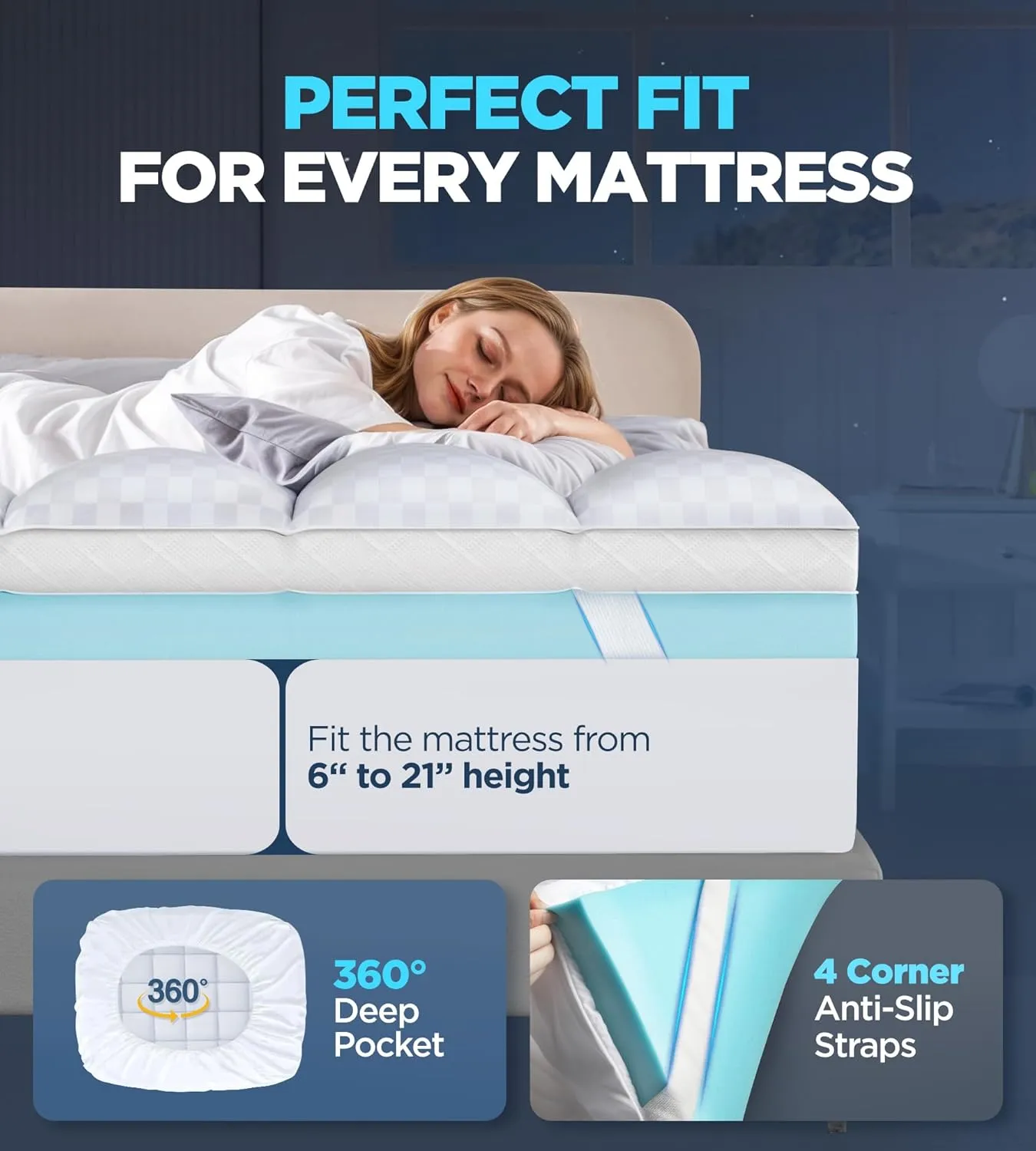 Dual Layer Memory Foam Mattress Topper for Pain Relief with 2X Support, 2" Fluffy Pillow Top Queen Mattress Topper Plus 2" Odor-Free Cooling Gel Memory Foam Ultra Comfort Mattress Pad Cover